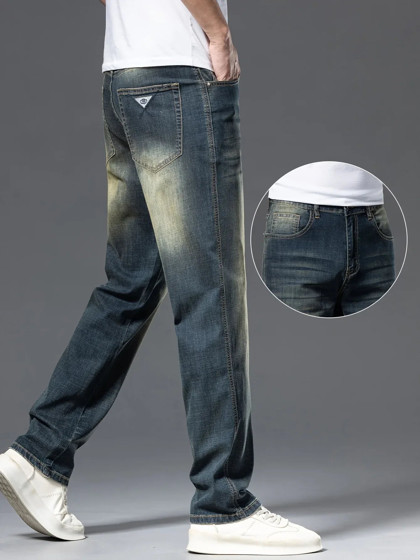 Gengyuanxi High-End Summer Men's Jeans: New Trendy Straight-Leg Stretch Business Casual Long Pants