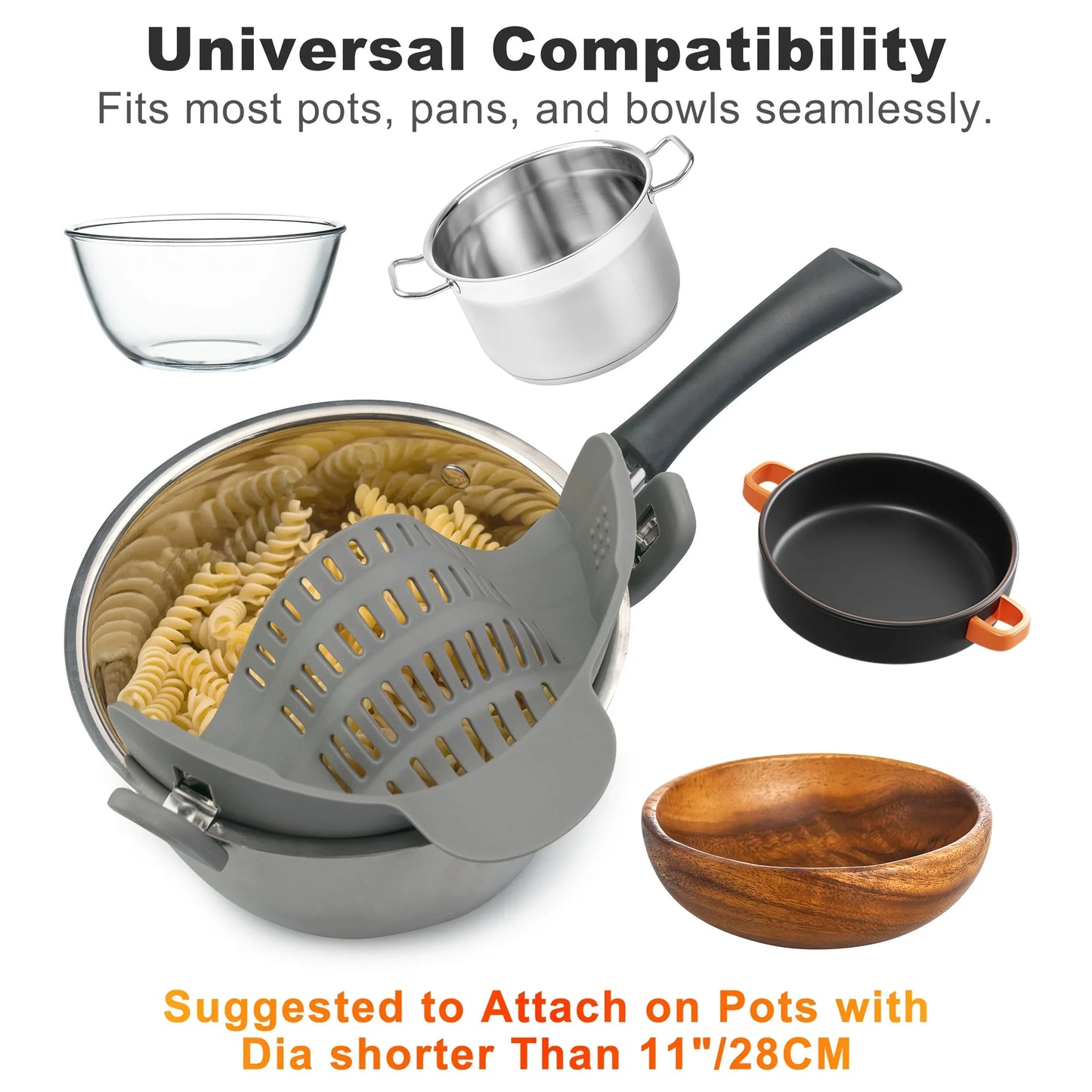 1pc ABERZEY Clip-On Strainer for Pots & Pans - Durable Plastic Kitchen Colander for Pasta, Meat, Vegetables, Fruits - Easy Drainage & Compact Design, Strainer for Pasta, Vegetable Preparation, Modern Kitchenware, Efficient Dr