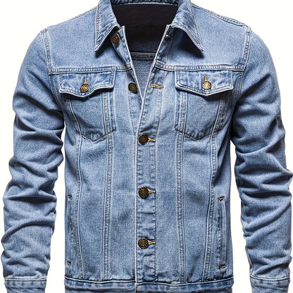 Men's Classic Blue Jeans-like Jacket - Button-Front Closure, Non-Stretch Denim, Relaxed Fit with Chest Pockets - Machine Washable Casual Everyday & Formal Wear Coat for Men