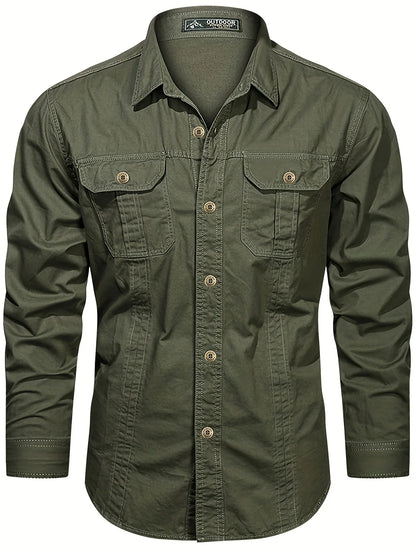 Men's Heavyweight Long Sleeve Shirt - Button-Up Formal & informal Shirt in, Classic Collar, Chest Pocket - Machine Washable Work, Outdoor, Everyday Shirt for Men - Spring/Fall Essential, Outdoor Casual Wear, Nonstretch Fabric
