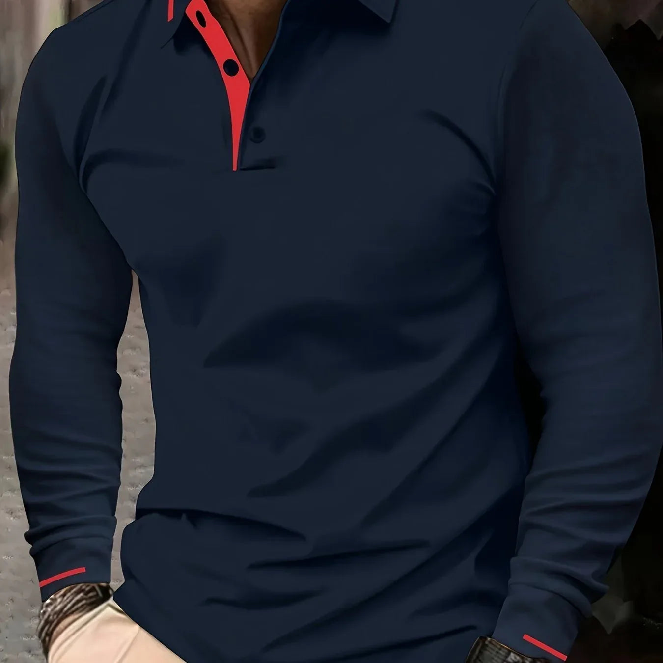 Ribbed Stretch Long Sleeve Polo