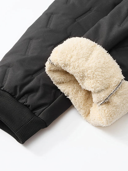 Men'S and Women'S Thickened Winter Jogger Pants with Plush Fleece Lining - Warm, Leak-Proof, Windproof, Adjustable Drawstring Waist, Zipper Pockets, Solid Color for Casual Home and Outdoor Use