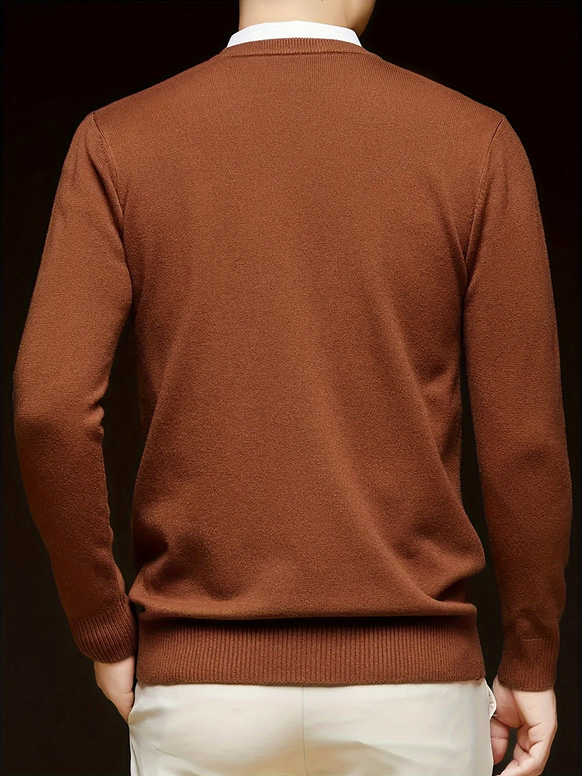 Cross-Border New Autumn Winter Men'S Solid Color V-Neck Knit Sweater Pullover (Men'S Warm Top)