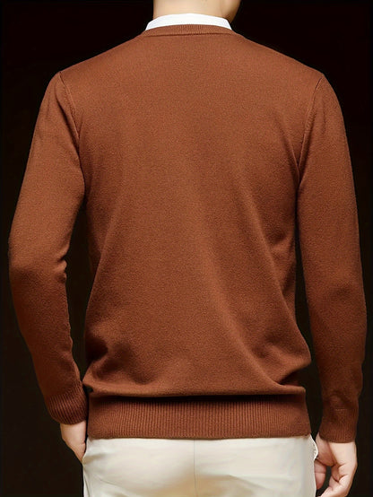 Cross-Border New Autumn Winter Men'S Solid Color V-Neck Knit Sweater Pullover (Men'S Warm Top)