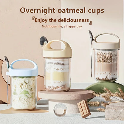 Glass Yogurt Cup with a Wide Mouth, Sealed Jar for Overnight Oats, Smoothie Cup, And a Breakfast Cup for Grains with a Spoon.