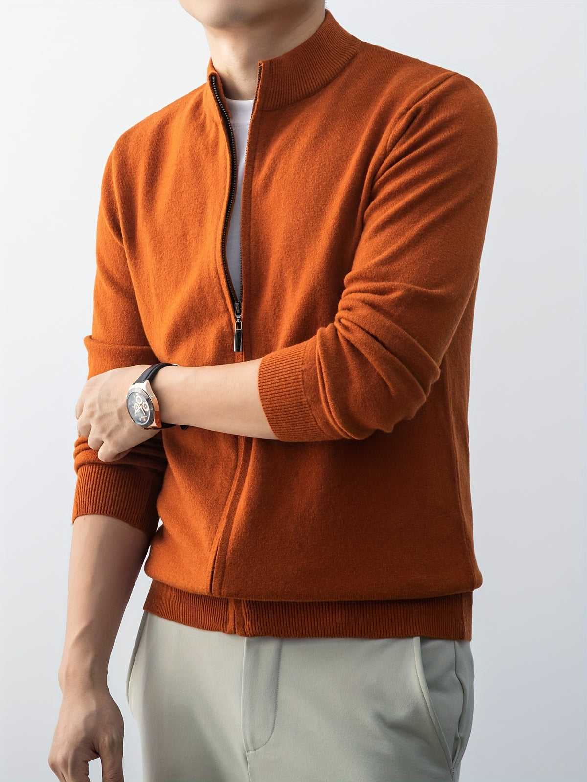 2025 New Christmas Gift Men's Zipper Knit Cardigan Jacket for Outdoor Casual Gatherings, Wearable in Spring, Autumn, and Winter, Wool Blend Material