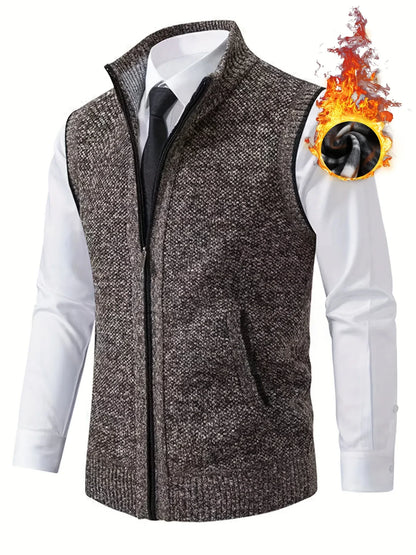 Men's Sleeveless Zip-Front Vest Jacket - Elegant Short-Sleeve Blazer with Collar & Real Pockets, Machine Washable Tailored Fit for Office, Semi-Formal & Casual Wear - Coat (No Belt Required)
