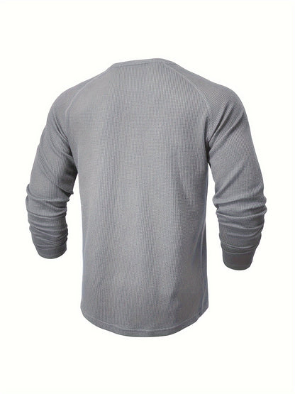 Men'S Long Sleeve T-Shirt Round Neck Open Style Pullover Henley Shirt Men'S Solid Color Fashion Versatile Top