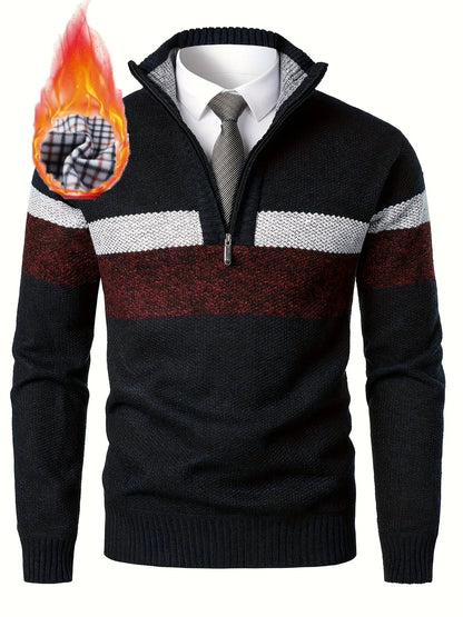 Men'S Color-Blocked Stand Collar Thickened Knitted Pullover Sweater
