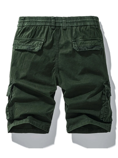 Men'S Heavy-Duty Work Shorts - Olive Green Cargo Pants with Multiple Utility Pockets, Non- Fabric for Construction, Outdoor, Everyday Casual - Adjustable Drawstring Waist - Model 9385, Outdoor Apparel, Functional Design, Dura
