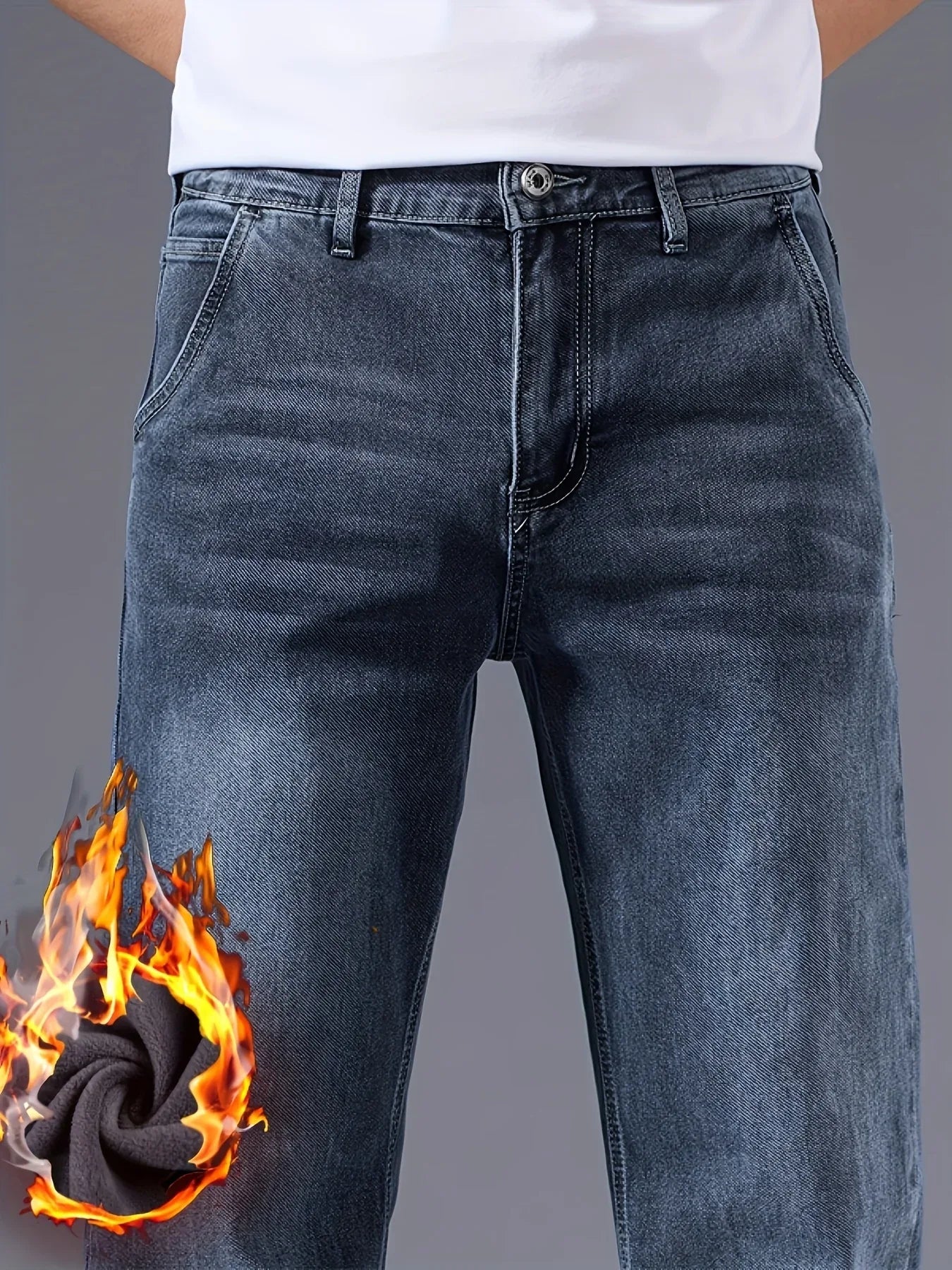 Winter New Arrival Fleece-Lined Thickened Minimalist Stretch blue trousers, long pants