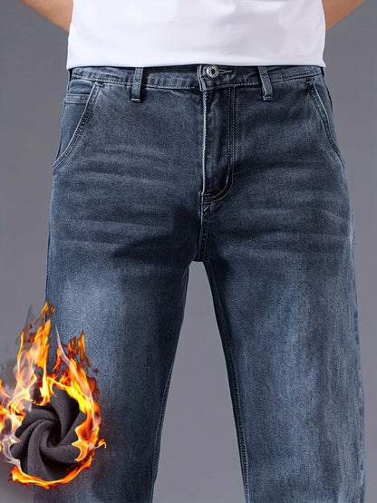Winter New Arrival Fleece-Lined Thickened Minimalist Stretch blue trousers, long pants