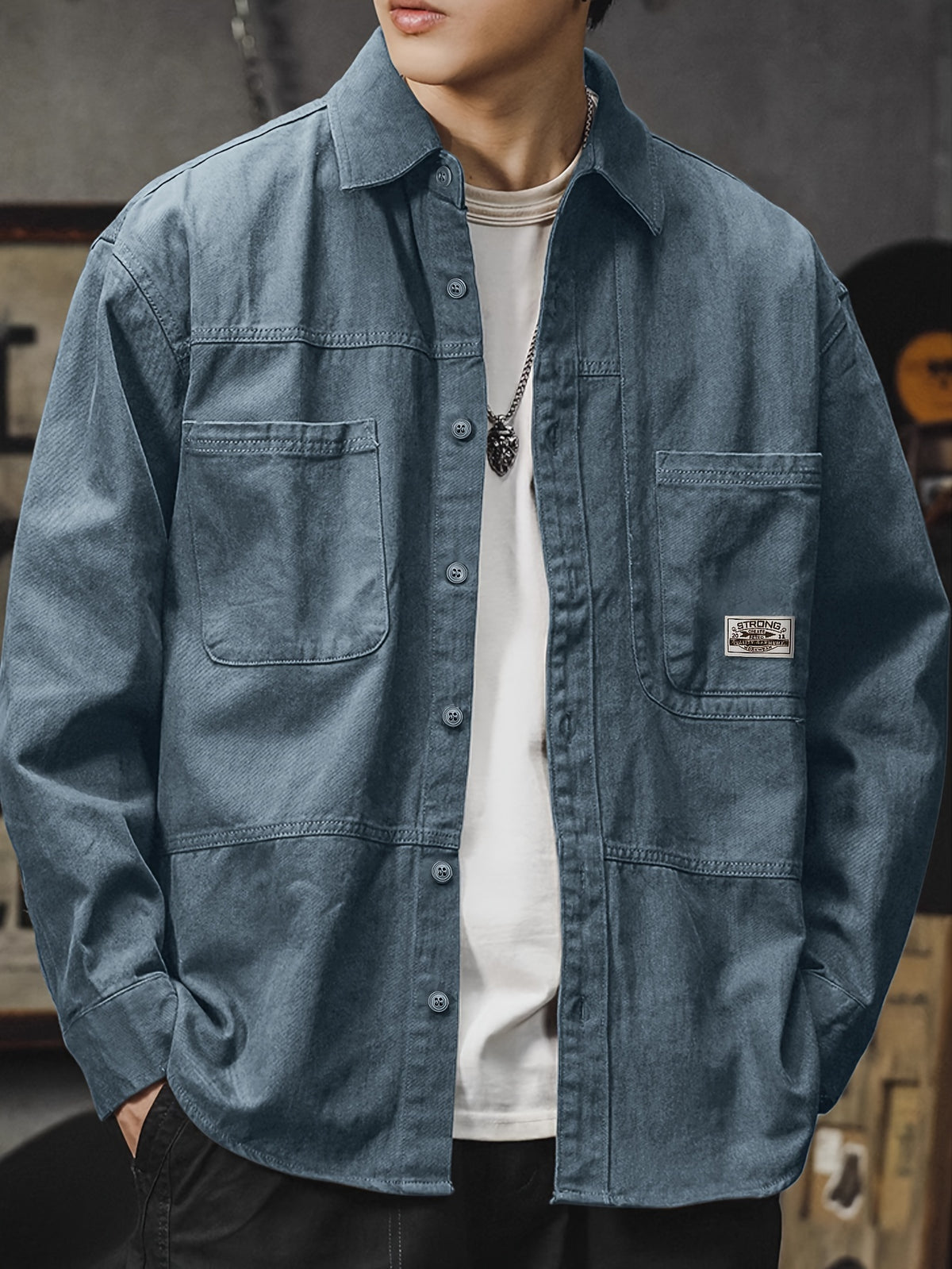 Men'S Cargo Shirt Spring Autumn Long Sleeve Top Vintage Workwear Style Multi-Pocket American Casual Top Outerwear, New Season