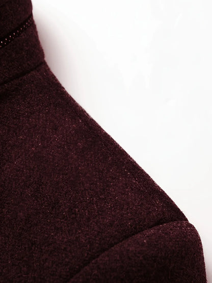 Men's Tweed Jacket with Stand Collar - Winter Warm Casual Coat, Single-Breasted Button Front & Pockets, Solid Color Tweed Fabric (Hand Washable) for Outdoor, Office, Smart-Casual - Versatile Cold-Weather Outerwear