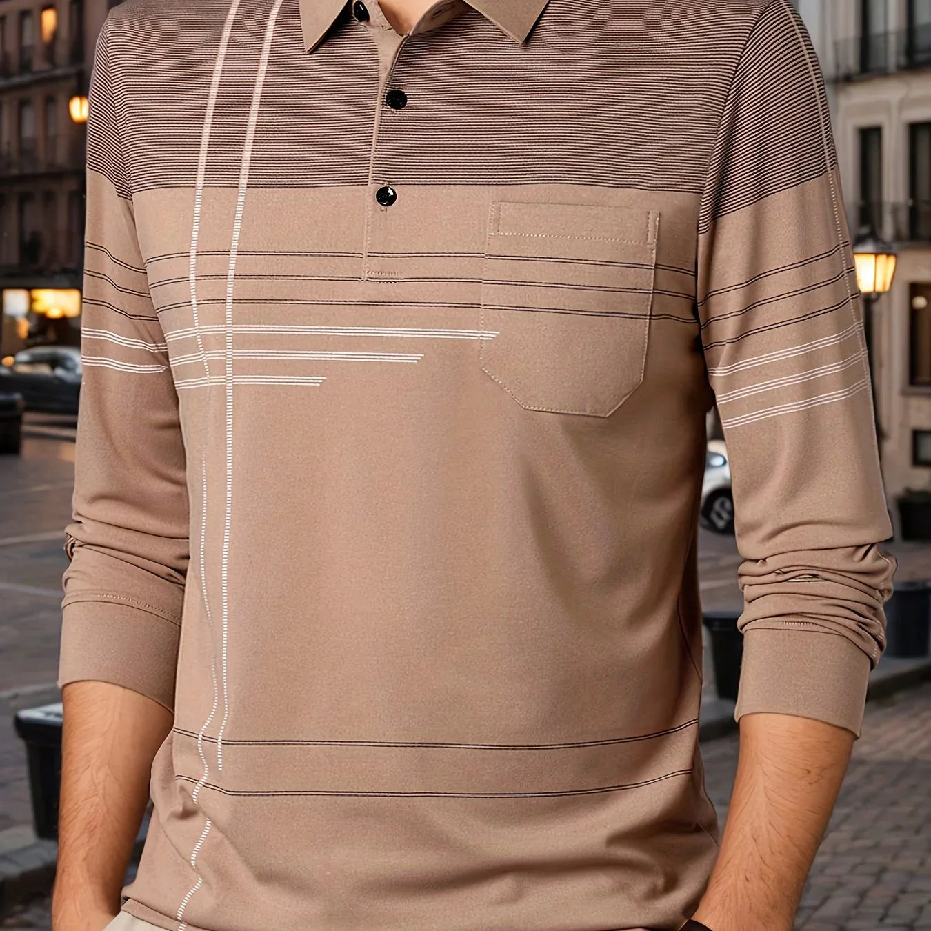 Men's Vintage-Inspired Striped Shirt with Chest Pocket - Breathable, Long Sleeve, Button Detail for Golf & Outdoor Activities