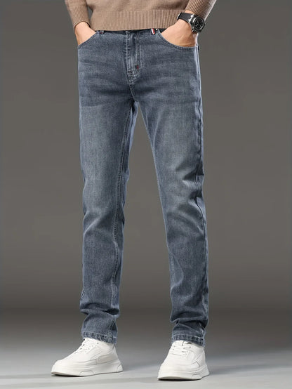 Men's Skinny Jeans - Stretch Non-See-Through Slim Fit Pants with Dark Blue-Gray Washed Look, Machine Washable for Business Casual & Casual Attire - Fall/Winter Season (Adult Men)