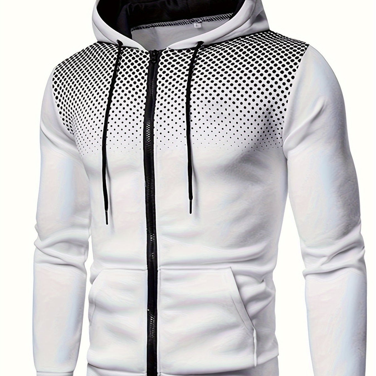 Autumn Winter New Hooded Sweatshirt Fleece Warm Thick Men'S Sports Fitness Outerwear Zipper Hooded Jacket Polka Dot Print Design - White / NZ 36