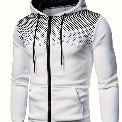 Autumn Winter New Hooded Sweatshirt Fleece Warm Thick Men'S Sports Fitness Outerwear Zipper Hooded Jacket Polka Dot Print Design - White / NZ 36