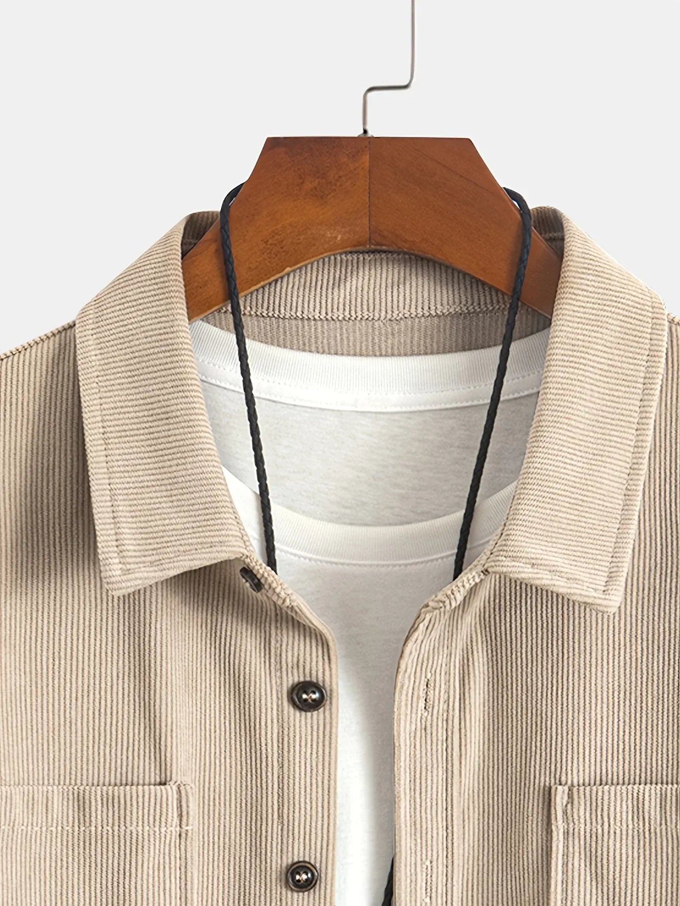 Men'S Corduroy Casual Shirt Jacket - Classic Collar, Button-Up Long Sleeve with Double Chest Pockets, Light Blue, Perfect for Spring & Fall, Everyday Fashion, Street Style, and Office Wear