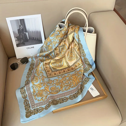 British Style Scarf for Women, Lightweight Paisley Print Small Square Scarf, Fashionable Retro Faux Silky Decorative Shawl.