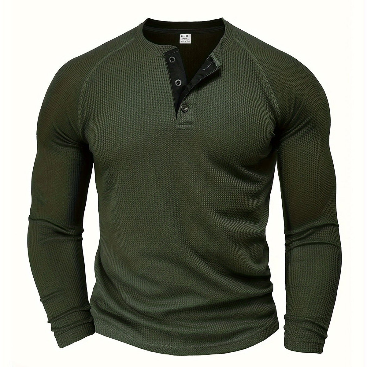 Men'S Long Sleeve T-Shirt Round Neck Open Style Pullover Henley Shirt Men'S Solid Color Fashion Versatile Top - fern green / NZ 36