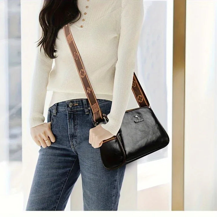 Women'S Crossbody Bag, Solid Color Pillow-Shaped Shoulder Bag with Adjustable Strap, Zipper Closure, Polyester Lining, Edge Paint Detail