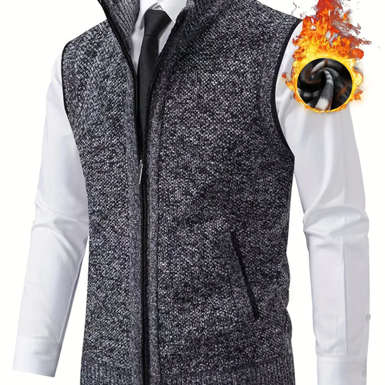 Men's Sleeveless Zip-Front Vest Jacket - Elegant Short-Sleeve Blazer with Collar & Real Pockets, Machine Washable Tailored Fit for Office, Semi-Formal & Casual Wear - Coat (No Belt Required)