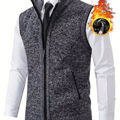 Men's Sleeveless Zip-Front Vest Jacket - Elegant Short-Sleeve Blazer with Collar & Real Pockets, Machine Washable Tailored Fit for Office, Semi-Formal & Casual Wear - Coat (No Belt Required)