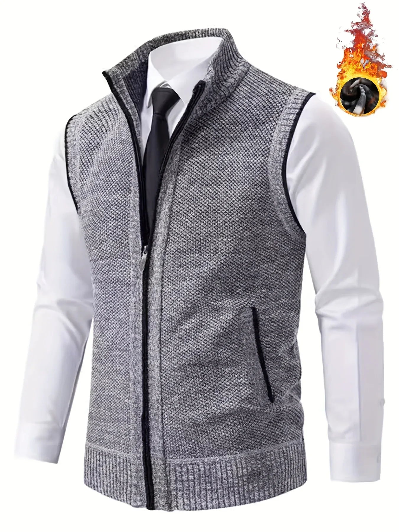 Men's Sleeveless Zip-Front Vest Jacket - Elegant Short-Sleeve Blazer with Collar & Real Pockets, Machine Washable Tailored Fit for Office, Semi-Formal & Casual Wear - Coat (No Belt Required)