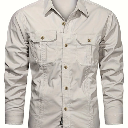 Men's Heavyweight Long Sleeve Shirt - Button-Up Formal & informal Shirt in, Classic Collar, Chest Pocket - Machine Washable Work, Outdoor, Everyday Shirt for Men - Spring/Fall Essential, Outdoor Casual Wear, Nonstretch Fabric