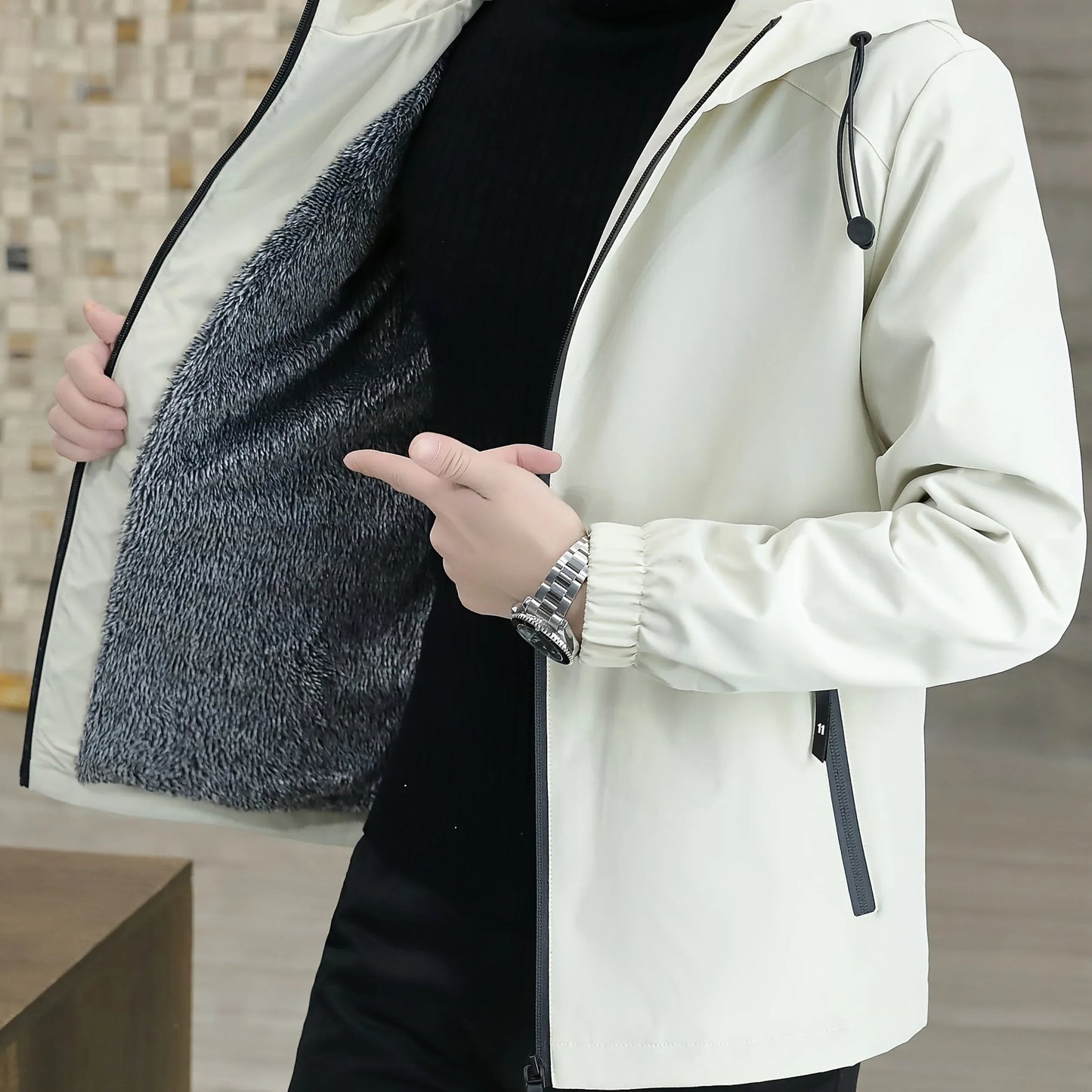Men'S Heavy-Duty Fleece Jacket - Windproof Zip-Up Coat with Full-Zip Closure, Hooded Winter Coat for Cold Weather, Non-Stretch Fabric for Everyday & Formal Events