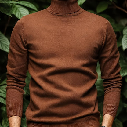 Cross-border New Autumn-Winter Men's Solid Color Turn- Collar Pullover Knit Sweater - Coffee Color / NZ 36