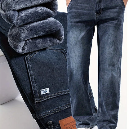 Winter New Arrival Fleece-Lined Thickened Minimalist Stretch blue trousers, long pants