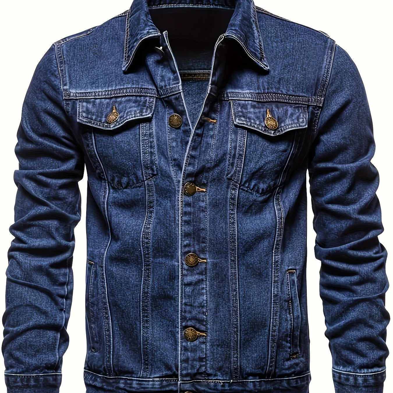 Men's Classic Blue Jeans-like Jacket - Button-Front Closure, Non-Stretch Denim, Relaxed Fit with Chest Pockets - Machine Washable Casual Everyday & Formal Wear Coat for Men