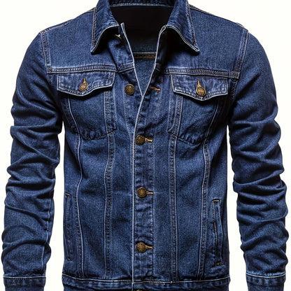Men's Classic Blue Jeans-like Jacket - Button-Front Closure, Non-Stretch Denim, Relaxed Fit with Chest Pockets - Machine Washable Casual Everyday & Formal Wear Coat for Men
