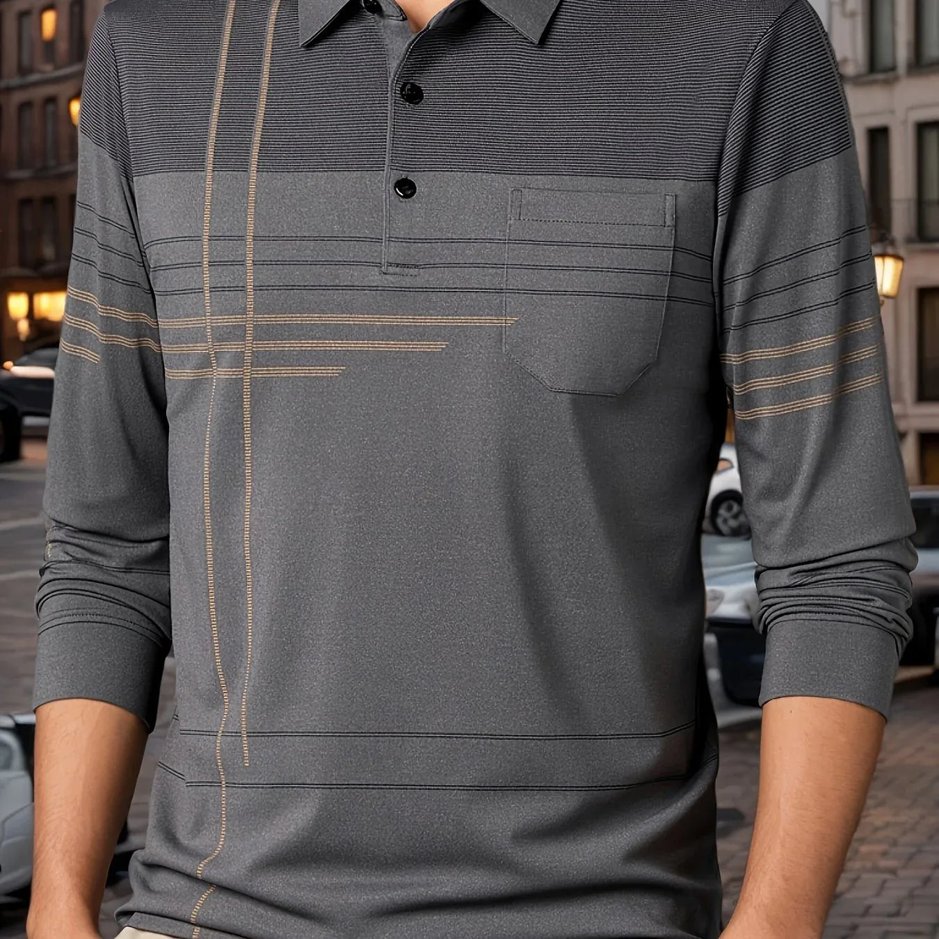 Men's Vintage-Inspired Striped Shirt with Chest Pocket - Breathable, Long Sleeve, Button Detail for Golf & Outdoor Activities