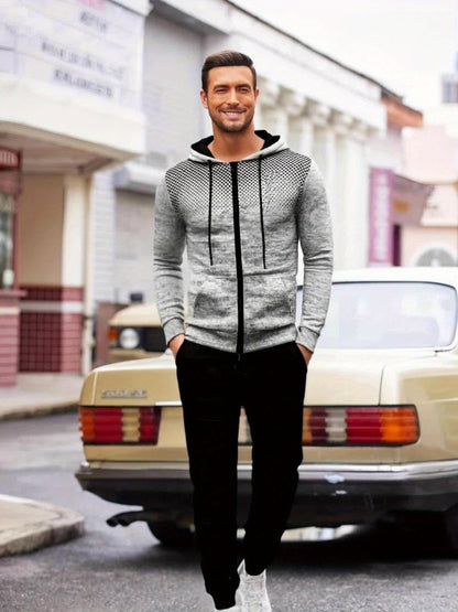 Autumn Winter New Hooded Sweatshirt Fleece Warm Thick Men'S Sports Fitness Outerwear Zipper Hooded Jacket Polka Dot Print Design