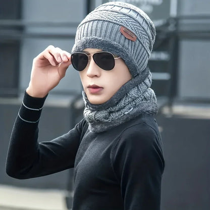 Winter Thicken Men And Women General Warm Beanie + Soft Scarf Warm Set, Ideal choice for Gifts