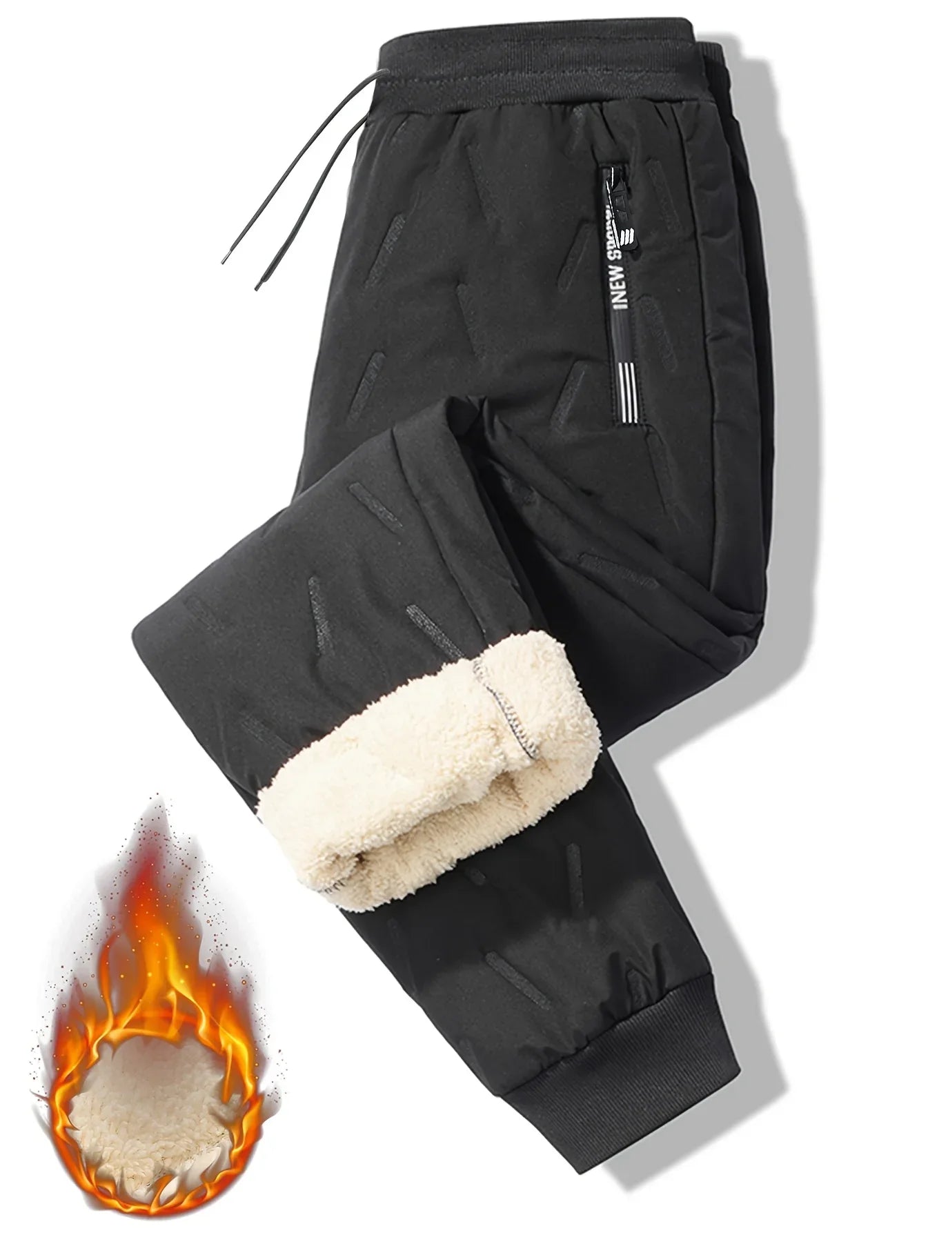 Men'S and Women'S Thickened Winter Jogger Pants with Plush Fleece Lining - Warm, Leak-Proof, Windproof, Adjustable Drawstring Waist, Zipper Pockets, Solid Color for Casual Home and Outdoor Use
