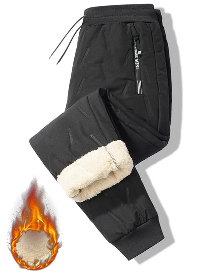 Men'S and Women'S Thickened Winter Jogger Pants with Plush Fleece Lining - Warm, Leak-Proof, Windproof, Adjustable Drawstring Waist, Zipper Pockets, Solid Color for Casual Home and Outdoor Use