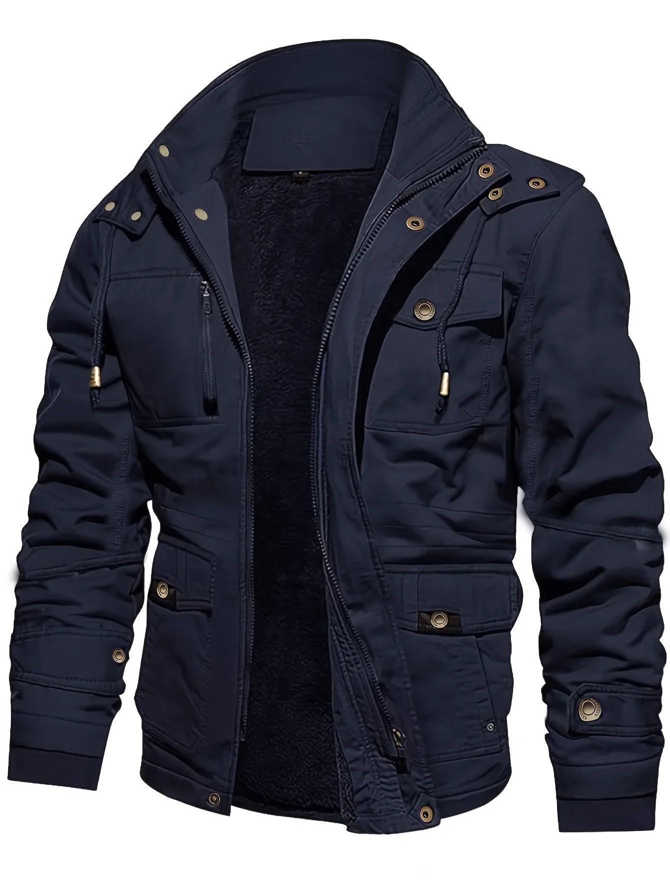 Men'S Thickened Warm Mid-Length Heavyweight Jacket with Detachable Hood - Multiple Zippered Pockets, Casual Outdoor Workwear, Polyester Lined, Button-Up Front, Regular Fit for Cold Weather, Winter Outerwear | Functional Desig