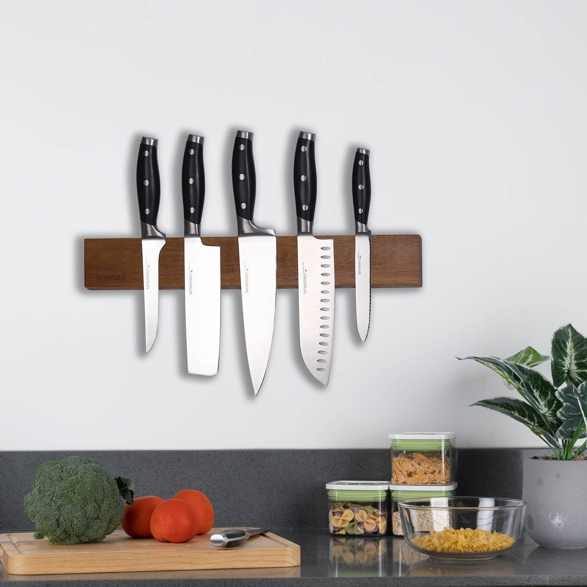 [Magnetic Knife Holder] Linoroso Magnetic Acacia Wood 16.5 Inches Wall Mounted Knife Holder, Knife Bar, Kitchen Utensil Holder - Montero Milan