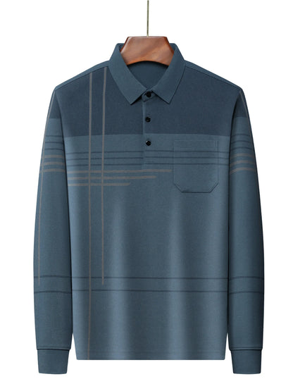 Men's Vintage-Inspired Striped Shirt with Chest Pocket - Breathable, Long Sleeve, Button Detail for Golf & Outdoor Activities
