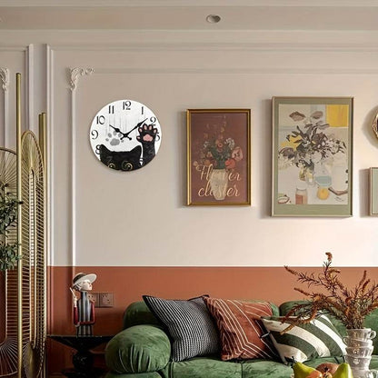 Charming Cat Wooden Silent Wall Clock Battery Powered - Montero Milan