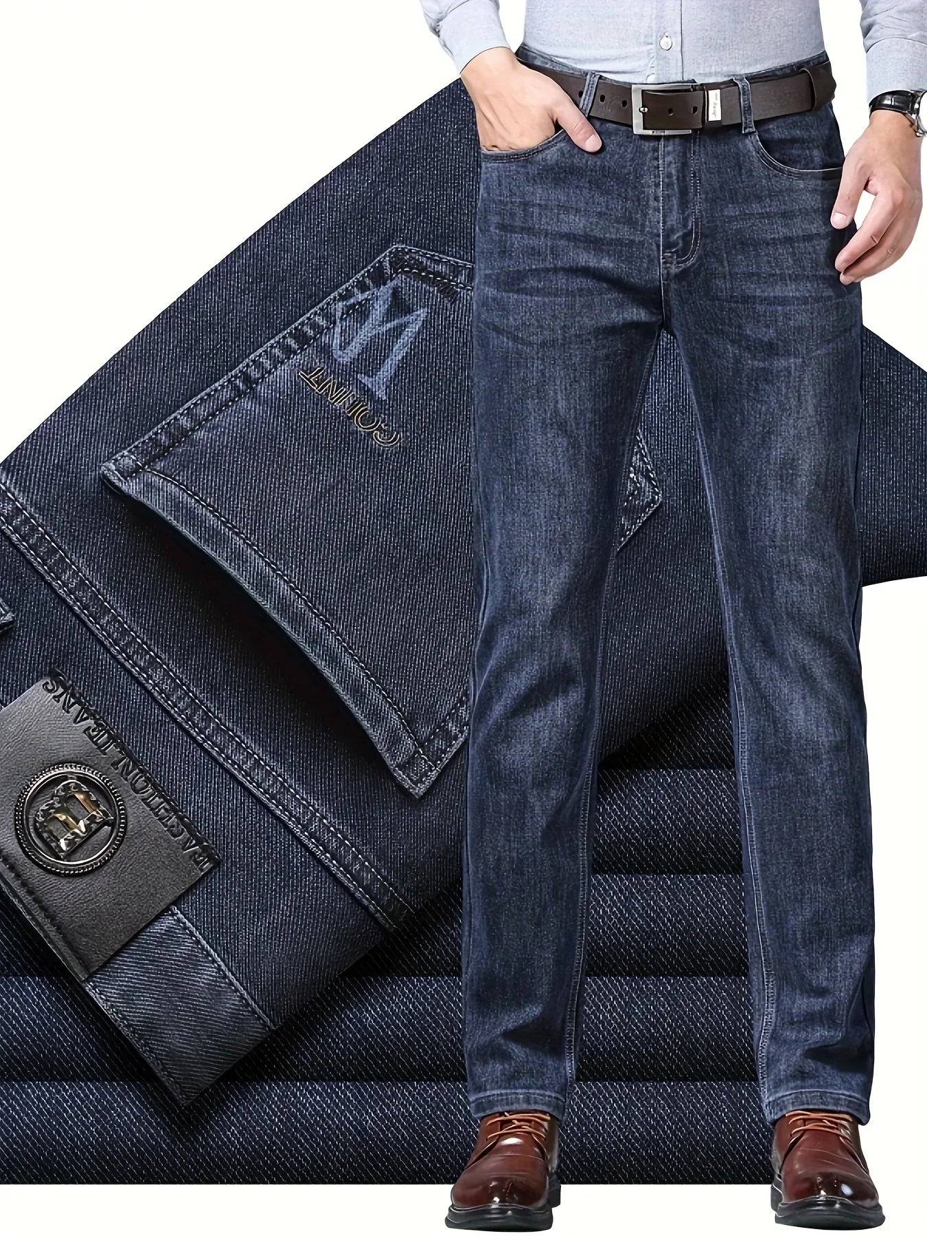 Premium Men's Jeans 2025 Trendy Slim Fit Straight-Leg Denim Pants for Autumn/Winter, Thick Casual Trousers for All Seasons