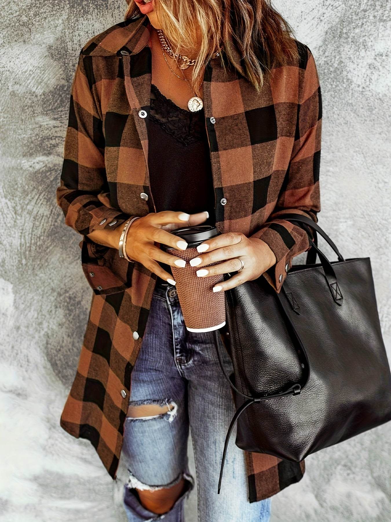 Relaxed Fit Plaid Shacket - Montero Milan