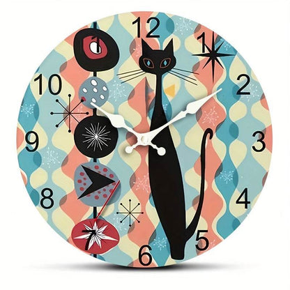 MidCentury Modern Silent Quartz Cat Wall Clock - Montero Milan