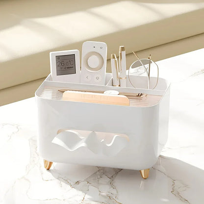 1pc, Multifunctional Desk Organizer, Tissue Box, Remote Control And Miscellaneous Storage Box, Plastic Desktop Tissue Holder