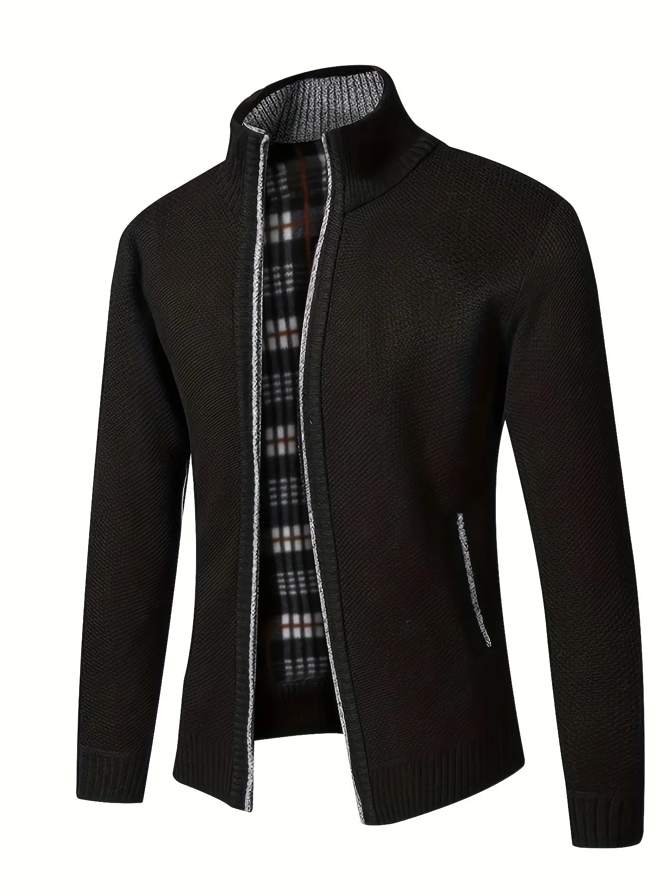 Men'S Knitted Cardigan Sweater | High Neck, Long Sleeve, Rib-Knit, All-Season, Casual Style