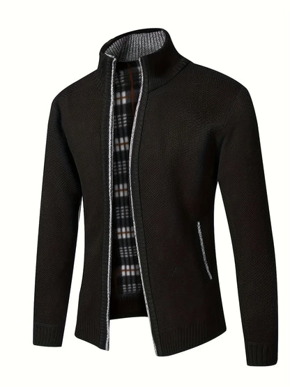 Men'S Knitted Cardigan Sweater | High Neck, Long Sleeve, Rib-Knit, All-Season, Casual Style